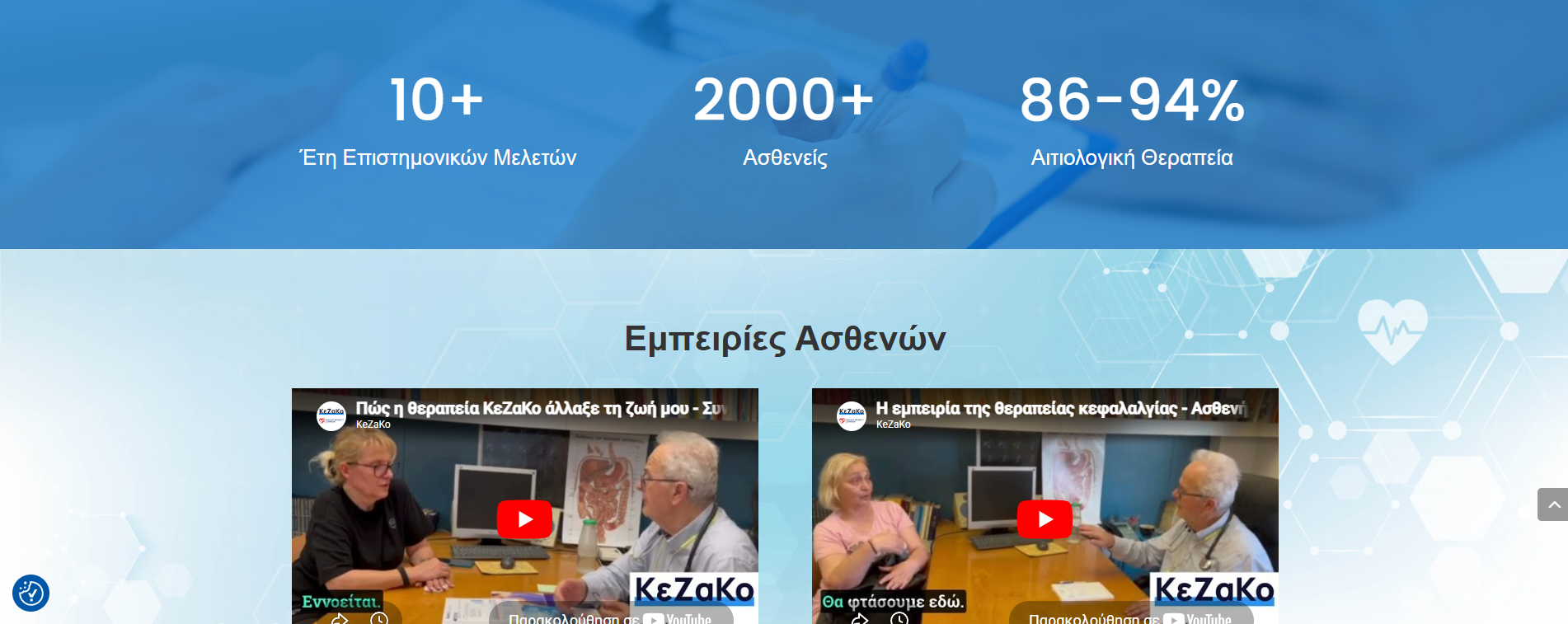 Ενότητα αποτελεσμάτων και εμπειριών ασθενών στο website ΚεΖαΚο